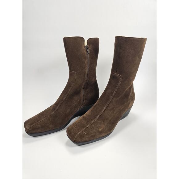 La Canadienne Elena Waterproof Wedge Bootie Shearling Lined Brown 7.5M - Picture 1 of 6